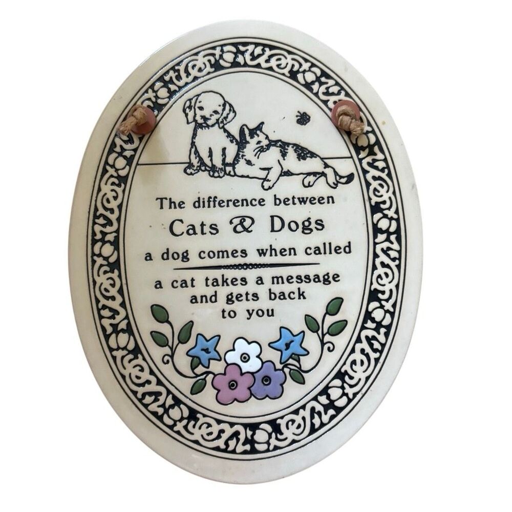 The Difference Between Cats & Dogs Trinity Pottery  Oval Wall Hanging